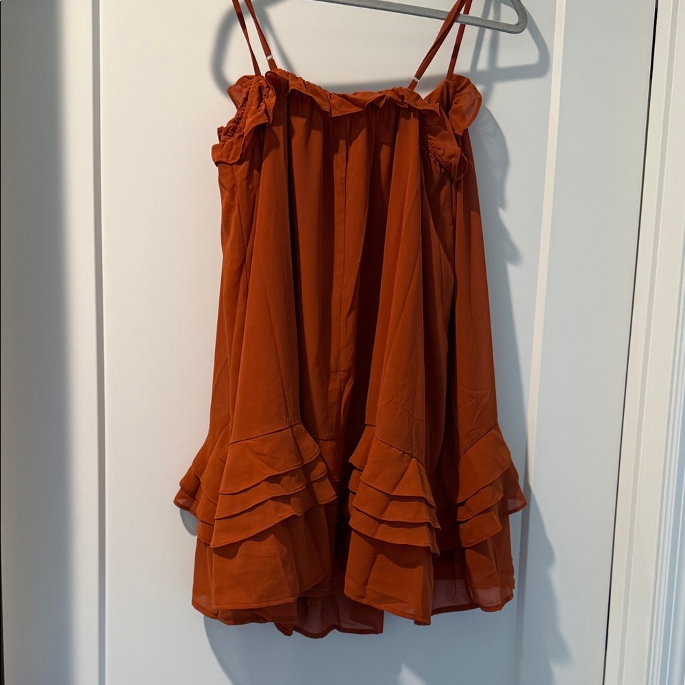 12th Tribe Rust Ruffle Mini Dress - Picture 5 of 11